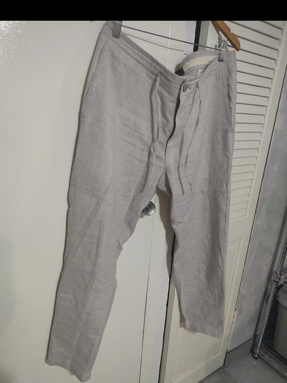 Jos. A. Bank Light Gray Linen Drawstring Linen Pants Beige Color